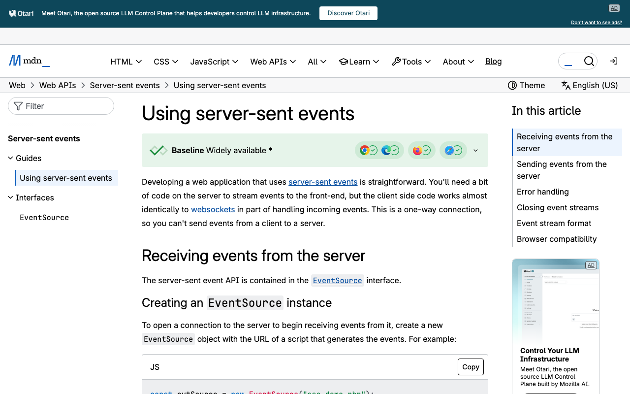 MDN's SSE reference: events are delimited by a blank line, not by network chunk boundaries.