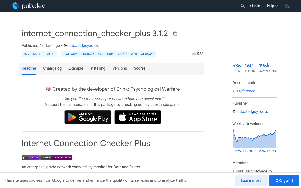 internet_connection_checker_plus probes real endpoints instead of trusting the OS connectivity state