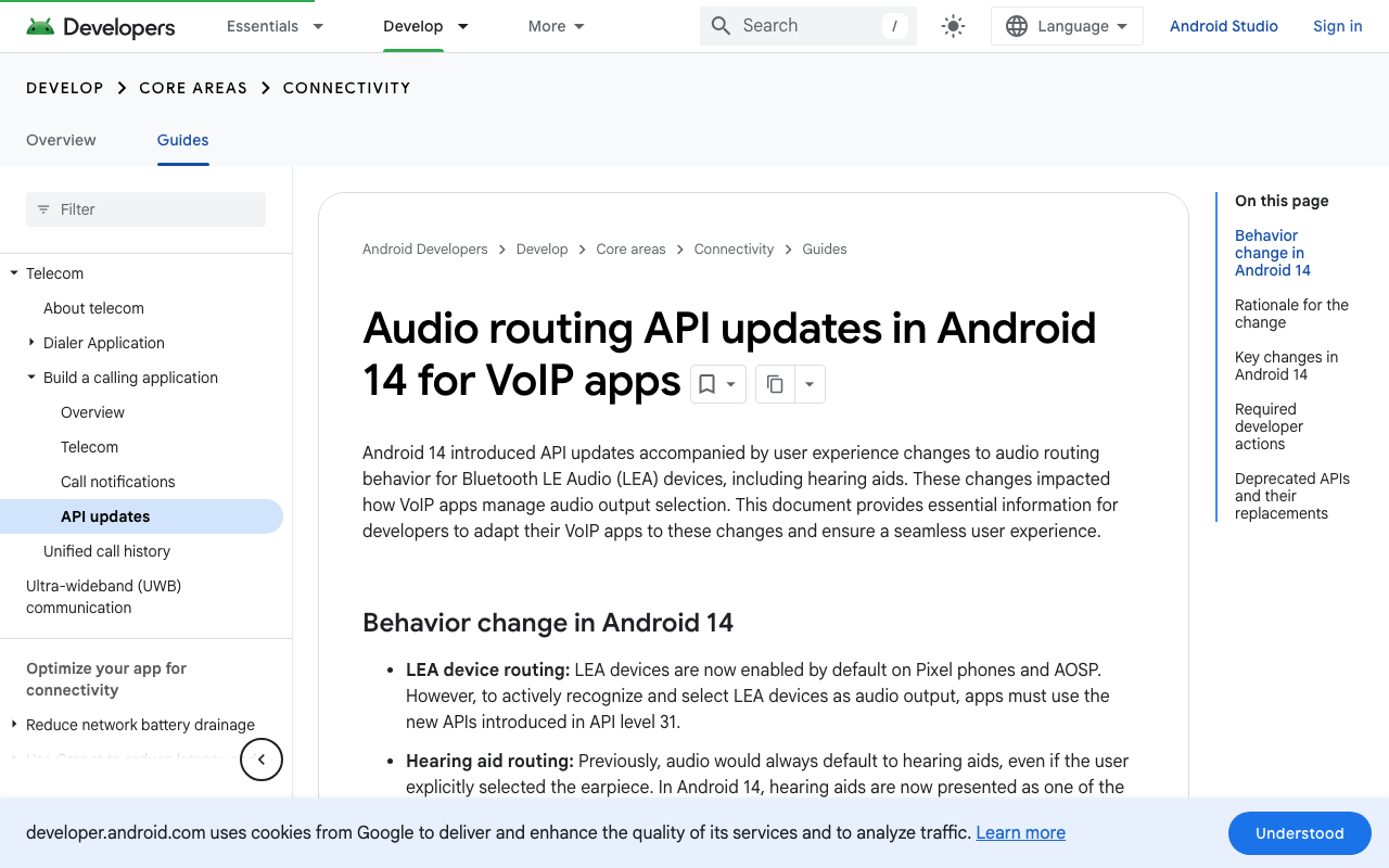Android's VoIP audio routing updates: setCommunicationDevice replaces the deprecated SCO APIs.