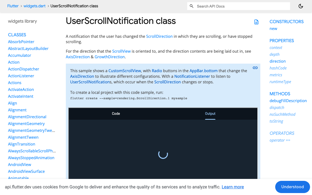 UserScrollNotification fires only for user-initiated direction changes, so your own jumpTo calls do not detach the follow.