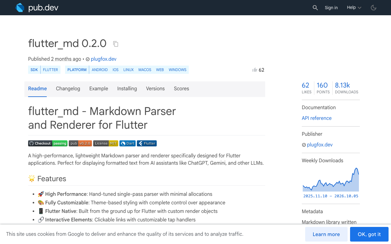 flutter_md on pub.dev: StreamingMarkdownParser freezes completed blocks