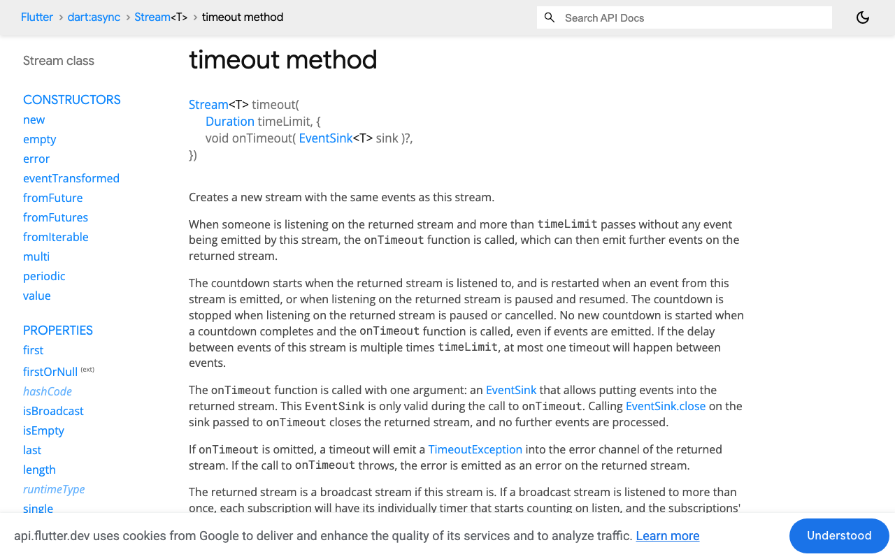 Stream.timeout restarts its countdown on every forwarded event, which is exactly the per-chunk idle watchdog SSE needs.