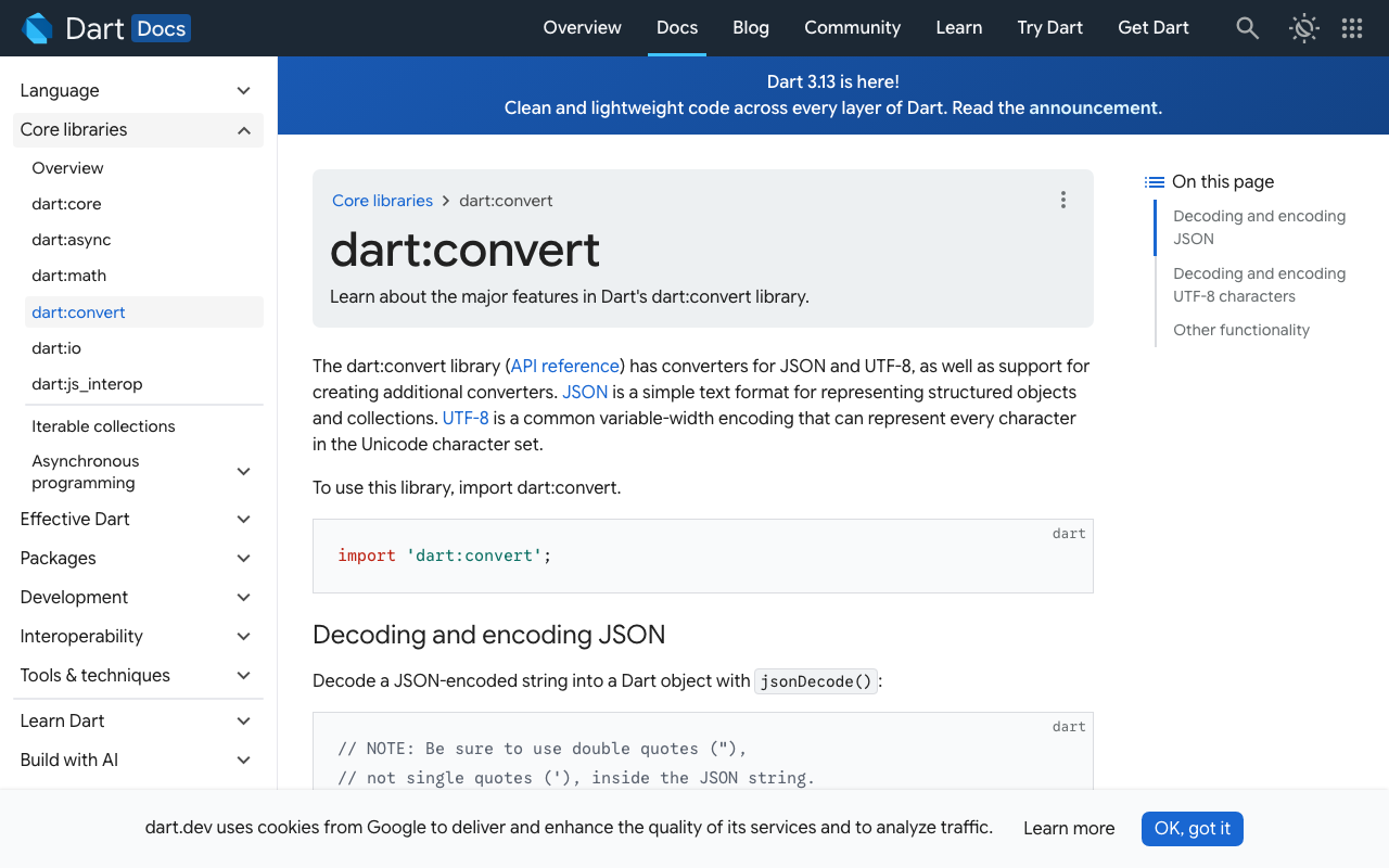 dart:convert — the library providing utf8.decoder and LineSplitter as stream transformers