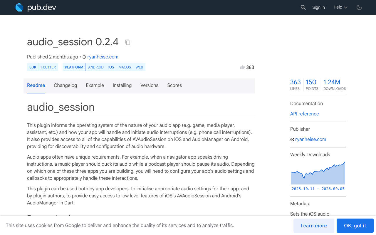 The audio_session package on pub.dev — the single Dart stream that normalises iOS interruptions and Android audio focus.