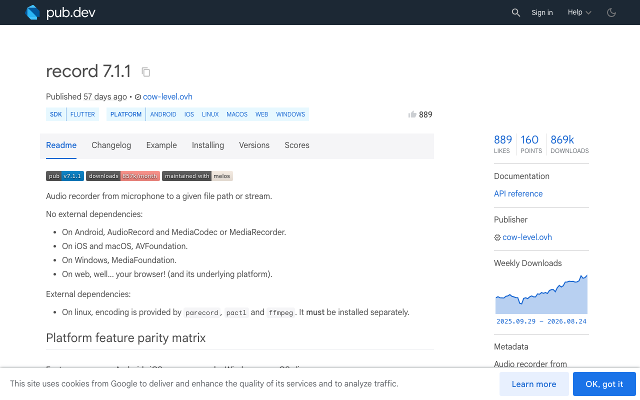 The record package exposes echoCancel, noiseSuppress and autoGain directly on RecordConfig.