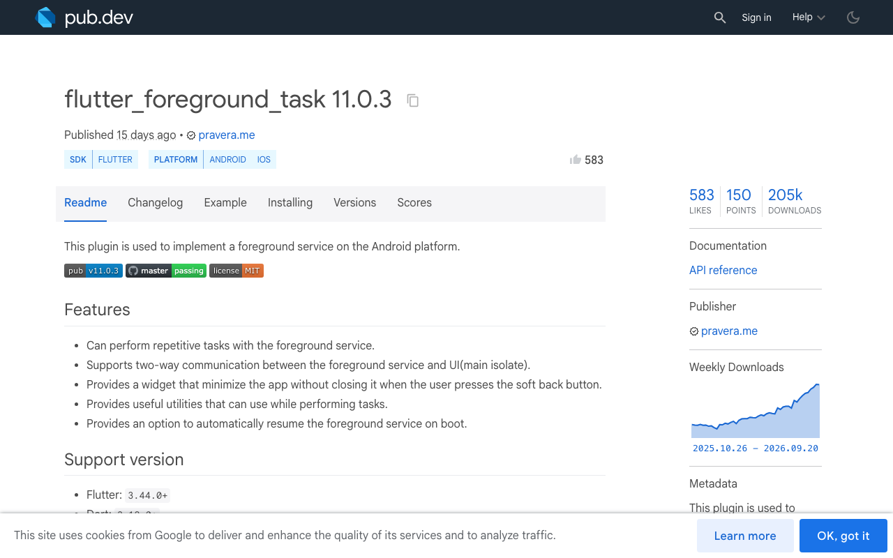 flutter_foreground_task on pub.dev, version 11.0.3