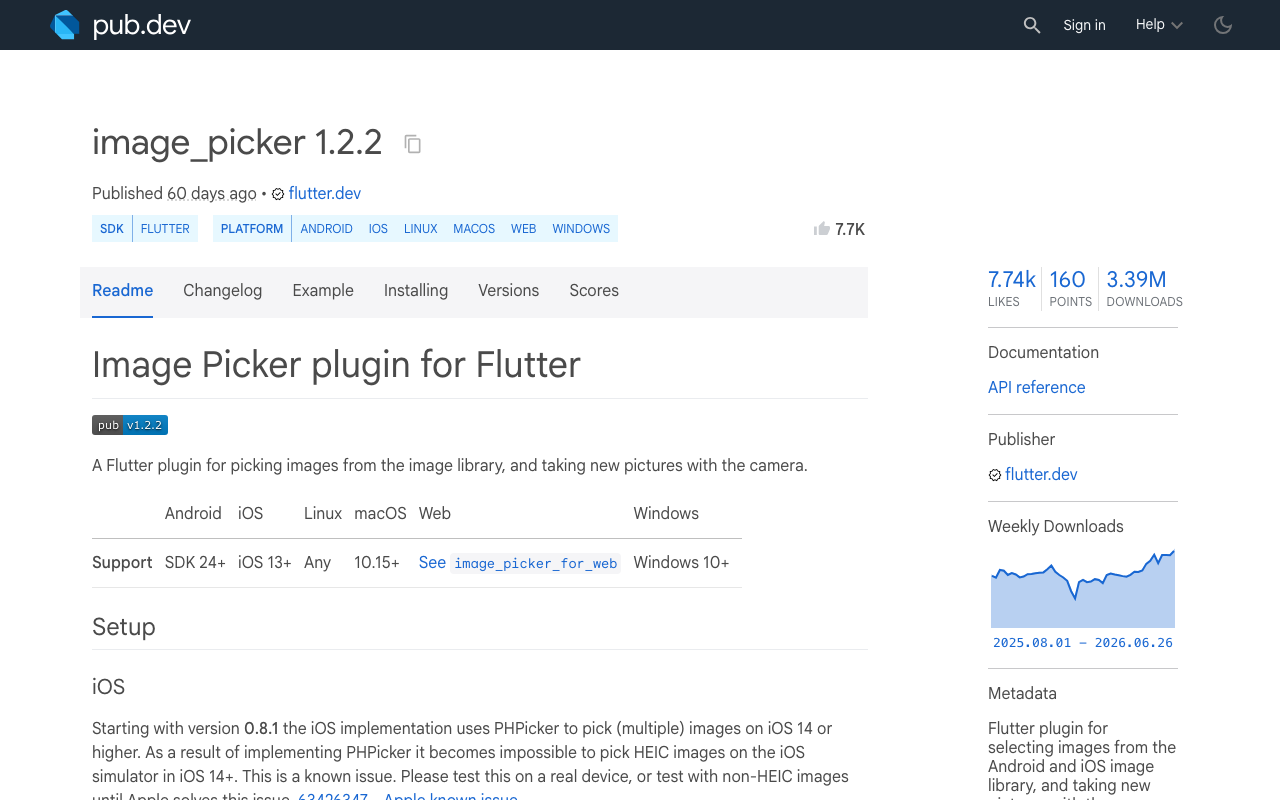 The image_picker package on pub.dev — the dependency you add to your FlutterFlow custom action.