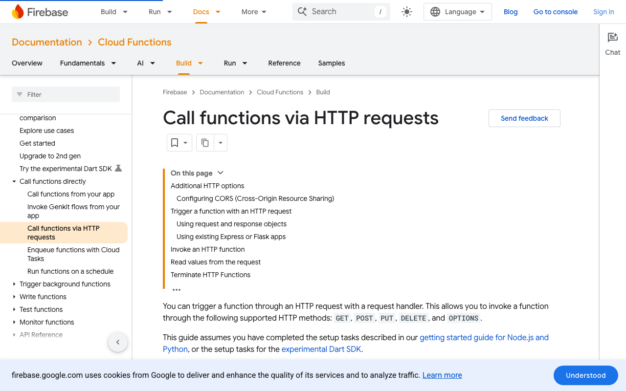 Firebase docs for 2nd-gen HTTP functions, including the built-in cors option used in the proxy.