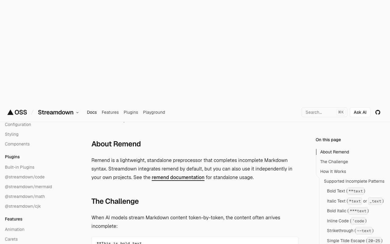 Streamdown's unterminated-block handling — the auto-close-before-parse idea this Dart port is based on.