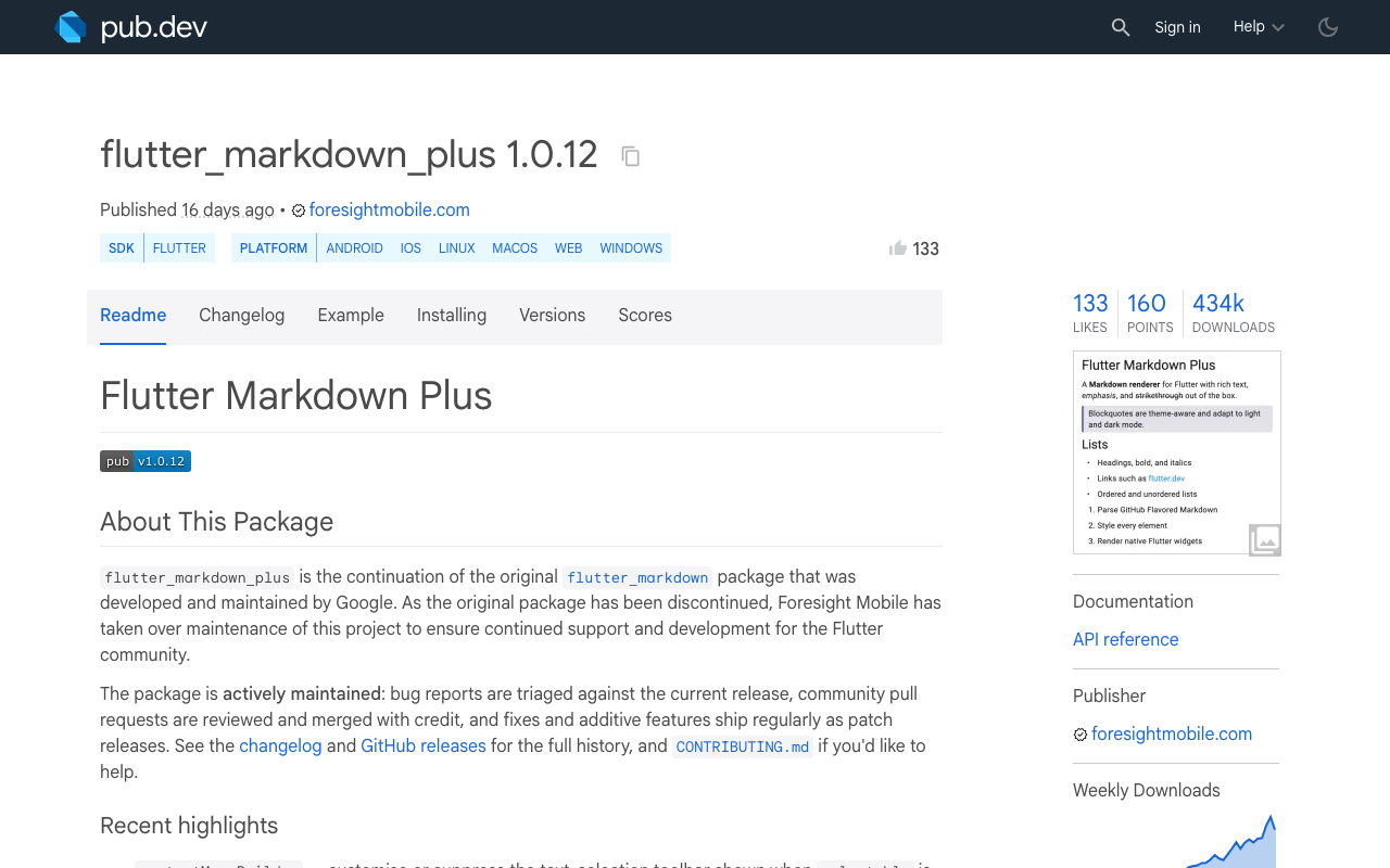 flutter_markdown_plus, the community-maintained successor to Google's discontinued flutter_markdown package